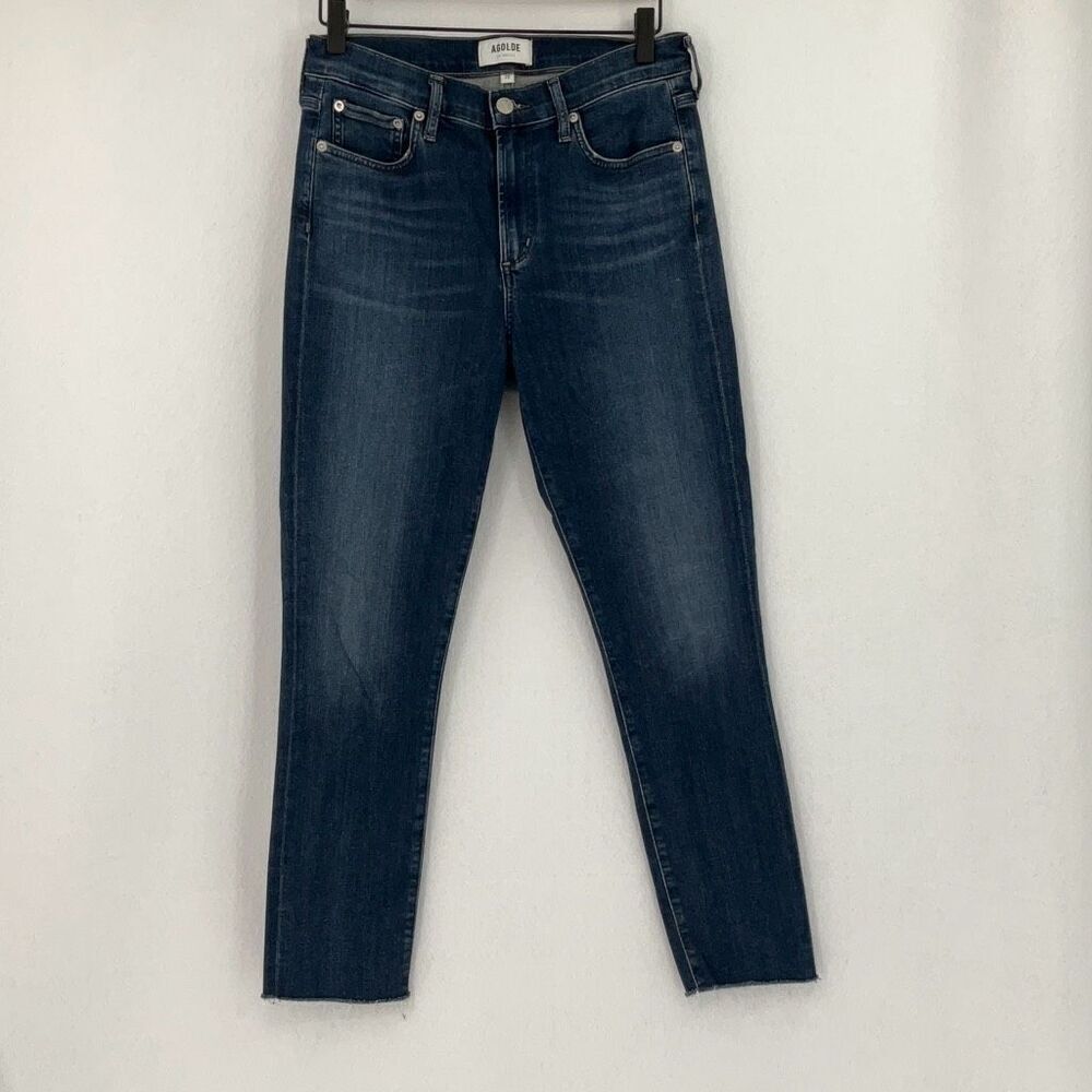 Agolde Blue Denim Dark Wash Whisker Skinny Ankle Jeans Size 28